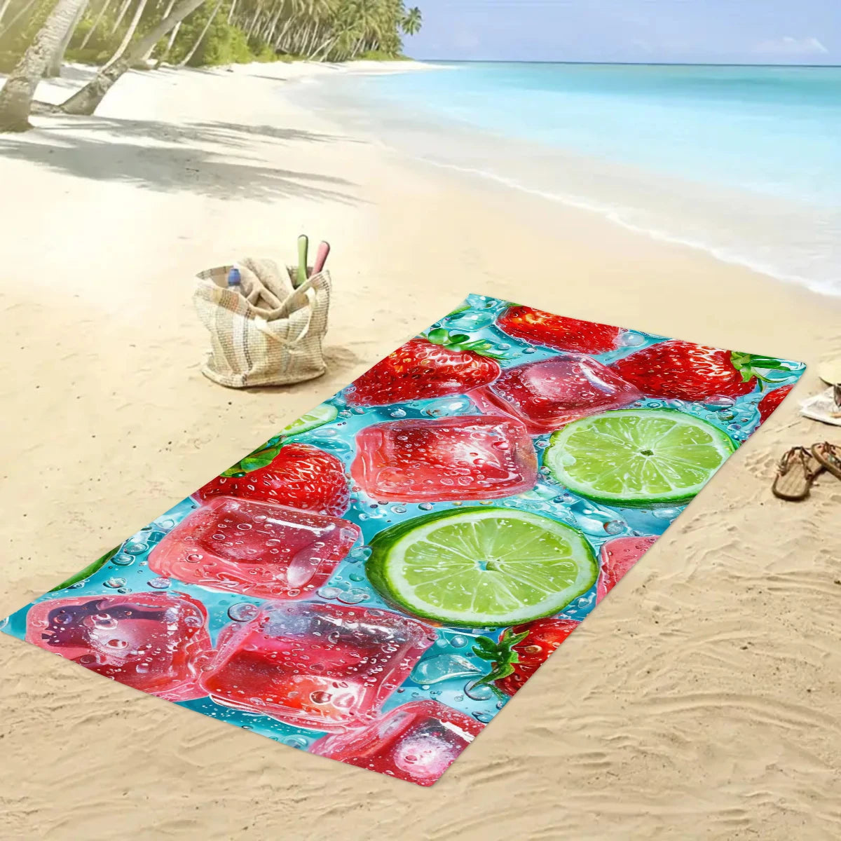 1pc fruit printed large beach towel, ultra-fine fiber towel, outdoor swimming, vacation, camping beach towel