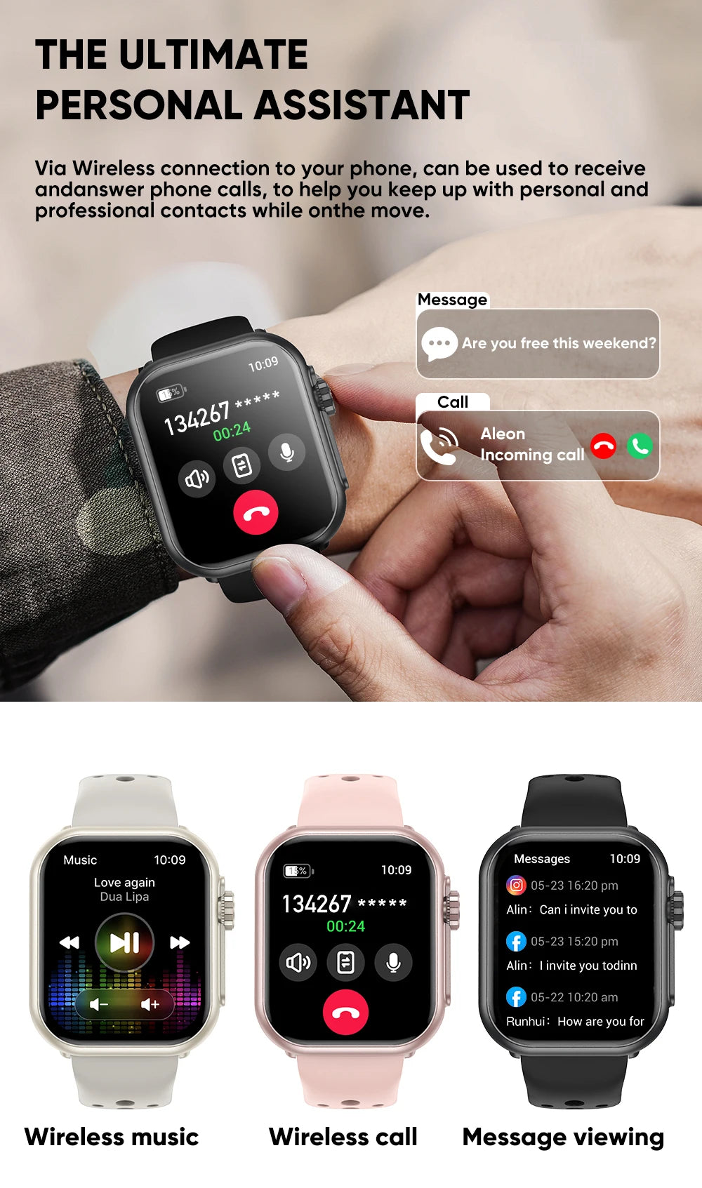 LIGE New 1000mAh Big Battery Smart Watch Full Touch Bluetooth Call Men's Watches 100+ Sports Mode Heart Rate Monitor Smartwatch