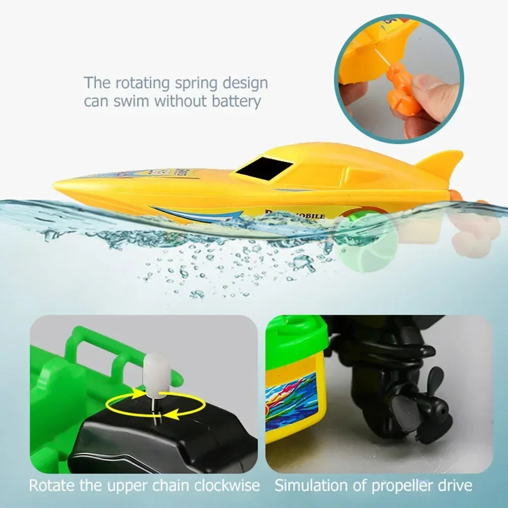 Wind Up Clockwork Float In Water Speed Boat Ship Children Bath Toys Random Color Kids Pool Swimming Bathtub Bath Toys