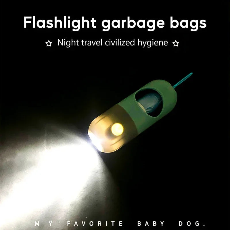 LED Lighted Dog Poop Bags Dispenser Portable with 10 Rolls Waste Bags Degradable for Outdoor Night Dog Walking Cat Cleaning