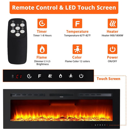 Electric Fireplace, 3 in 1 3D Wall-Mounted with 1800W Heating/12 Flame Effect LED Color Modes/Remote Control/Timer Up to 12h