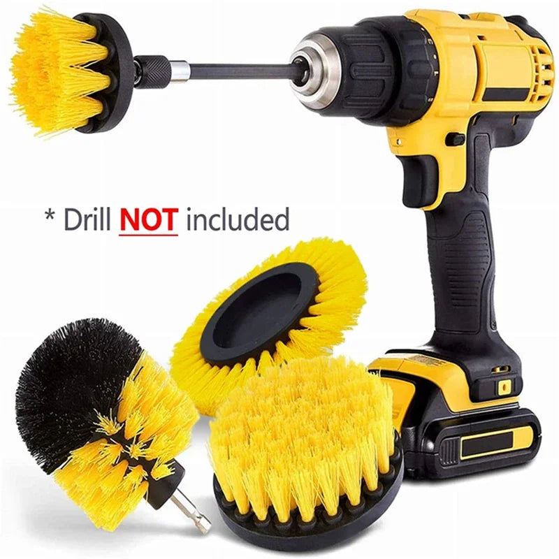 3pc/5Pcs Electric Drill-Brush Kit Power Scrubber Brush For Carpet Bathroom Surface Tub Furniture Shower Tile Tires Cleaning Tool