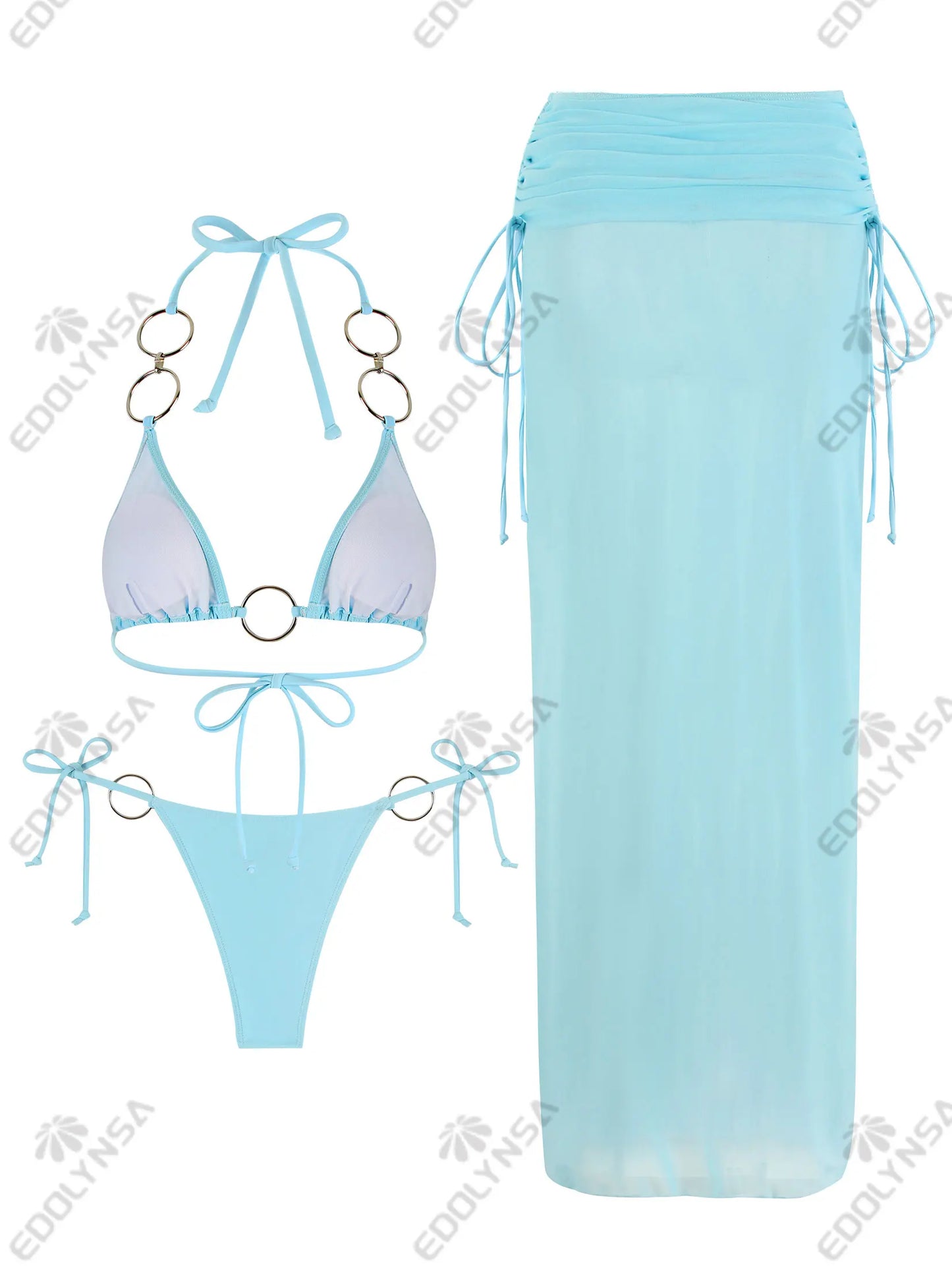 3 Piece Bikini Sets Nightclub Partywear Brazilian Swimsuit O-Ring Bathing Suit with Skirt Thong Biquini Swimwear Women K168