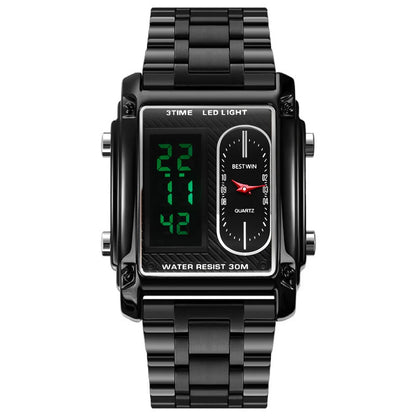Gold Men Watches Stainless Steel Band Dual Display Men Sports Digital Watches For Male Clock Chronograph Date Waterproof Luxury