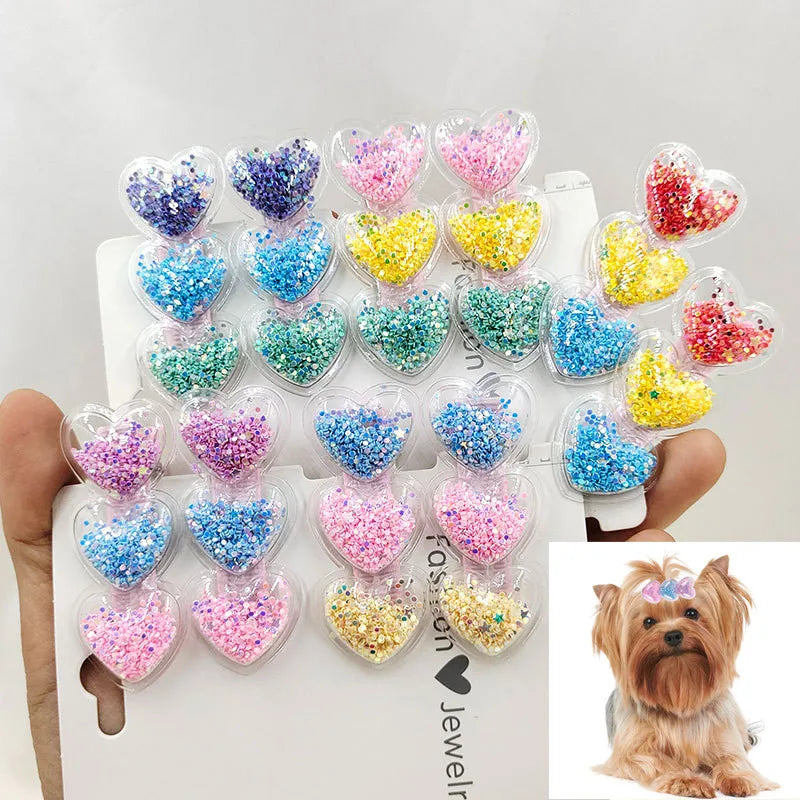 New Dog Hair Clips Love Flowing Sand Hairpins Pets Puppy Hairpins Decor Grooming Accessoires Pet Supplies