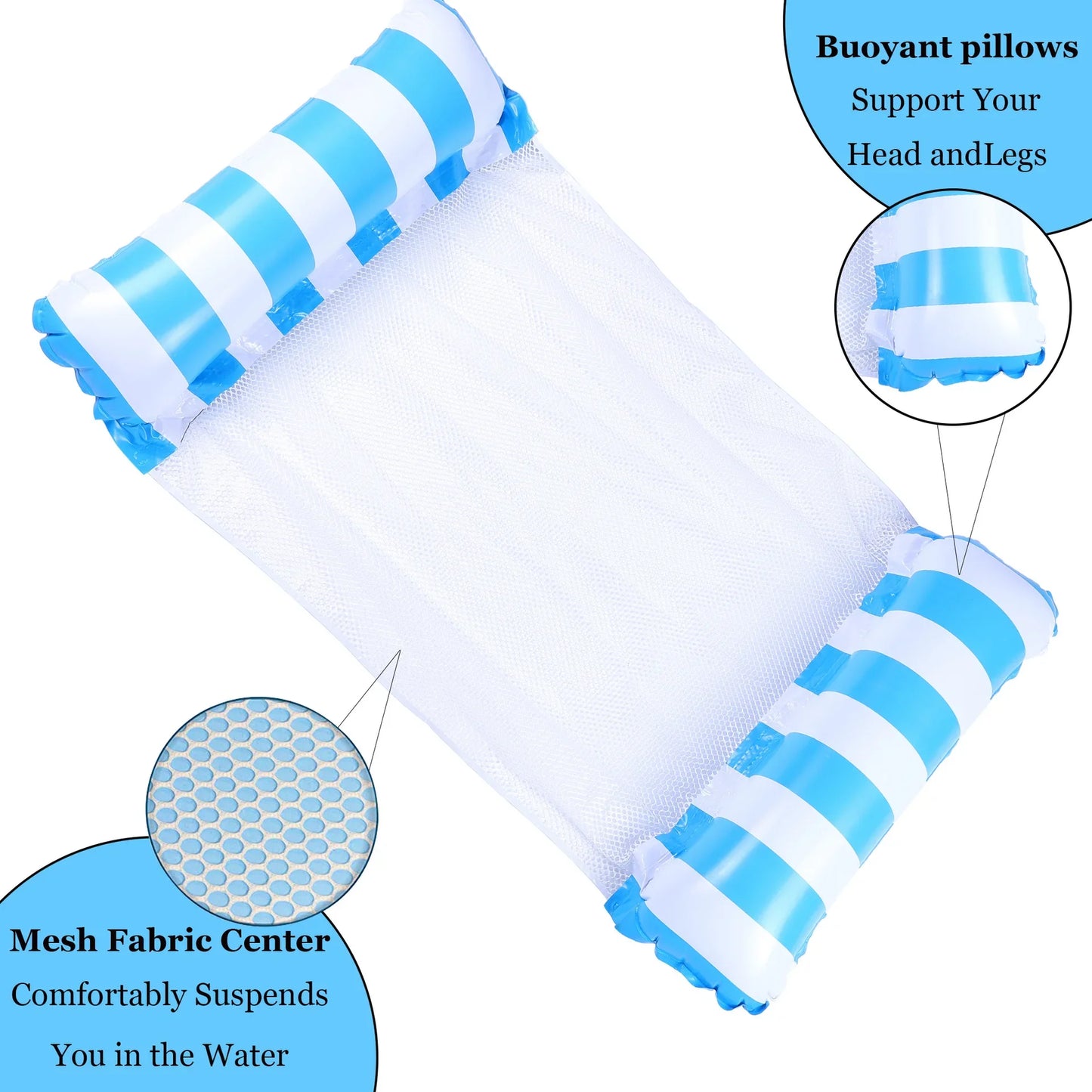 4-IN-1 PVC Water Hammock Recliner Inflatable Floating Swimming Pool Party Mattress Beach Leisure Floating Beds With Net Backrest