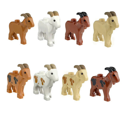 City Animal Zoo Farm Series Building Blocks Street View Panda Brown Bear Cat Pig Long Wool Sheep Cow Cattle Pet Bricks Toys Kids