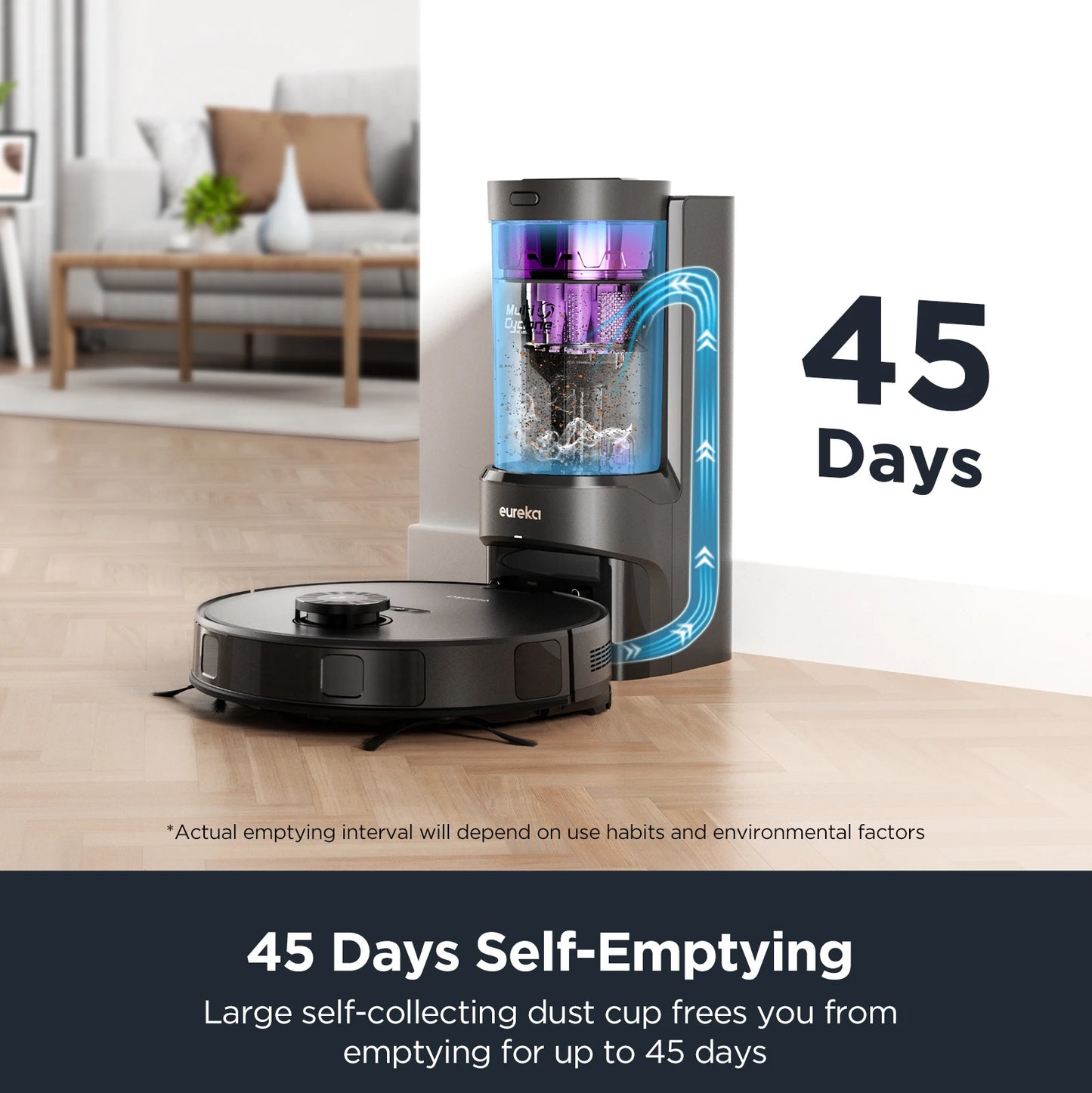 Eureka E10s Robot Vacuum with Bagless Self Emptying Station, Robotic Vacuum of 45-Day Capacity, 4000Pa Suction