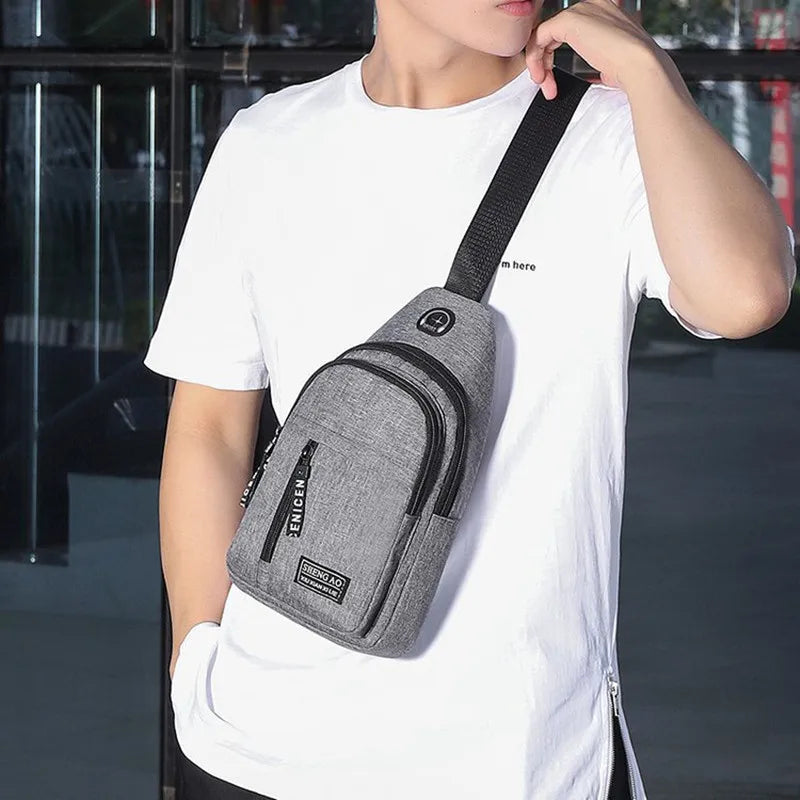 Men's Bag Solid Color Men's Chest Bag Outdoor Casual Fashionable Small Satchel Canvas Handbag Zipper Messenger Fashion Bags