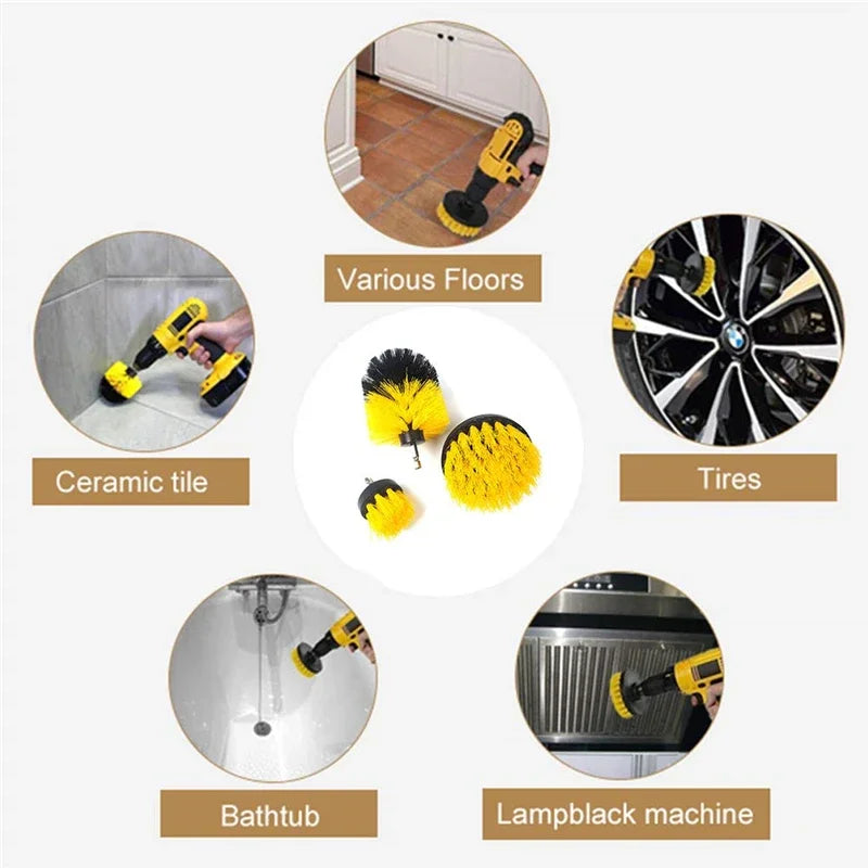 3pc/5Pcs Electric Drill-Brush Kit Power Scrubber Brush For Carpet Bathroom Surface Tub Furniture Shower Tile Tires Cleaning Tool
