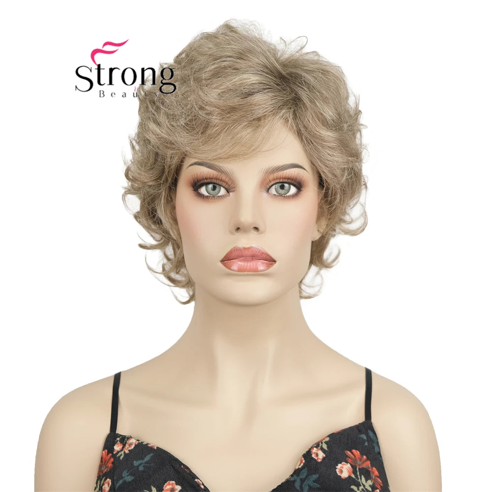 Ombre Blonde Short Curly Wavy Wig with Hair Bangs 100% Imported Premium Synthetic Fashion Blonde Hair Wigs for Women