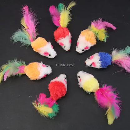 5/10/20PC Cute Mini Soft Fleece False Mouse Cat Toys Colorful Feather Funny Playing Training Toys Cats Kitten Puppy Pet Supplies