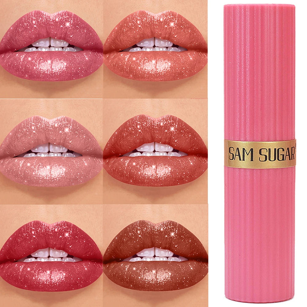 Chocolate Brown Luxurious Metallic Glitter Lipstick Long-Lasting Waterproof Non-Fade Shimmery Pearl Sparkling Lip Gloss Makeup