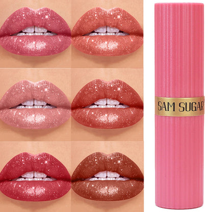 Chocolate Brown Luxurious Metallic Glitter Lipstick Long-Lasting Waterproof Non-Fade Shimmery Pearl Sparkling Lip Gloss Makeup