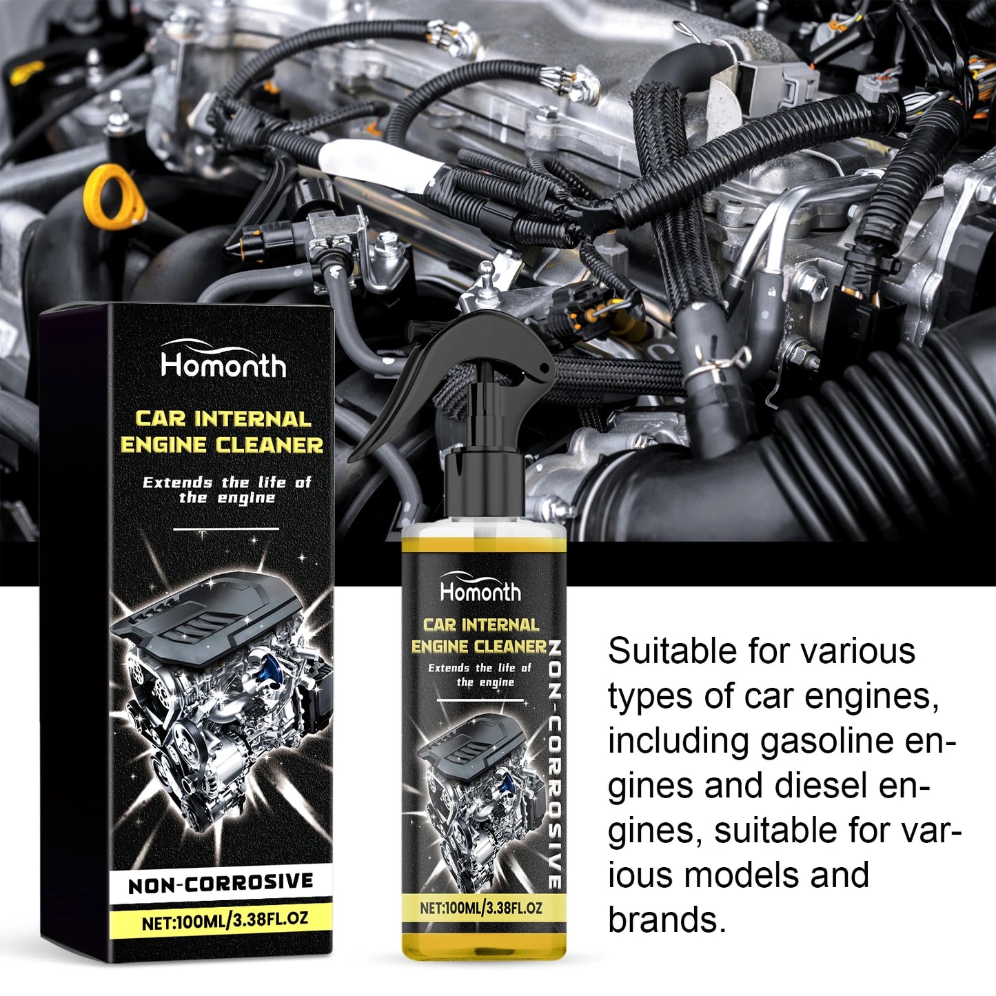 Motorcycle Engine Waterless Foam Cleaner, Heavy Duty Grease Remover, No Wipe Head, Car Engine Compartment Degreaser Tools