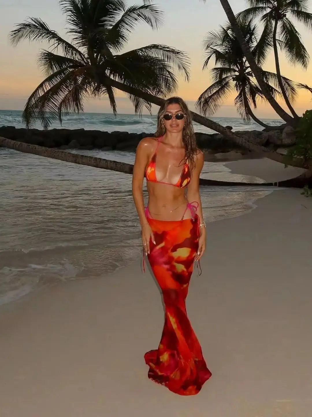 New Bikini Beach Skirt Tunics for Beach Long Leaves Print Bikini Cover up Robe de Plage Sarong Beach Swimsuit cover-ups