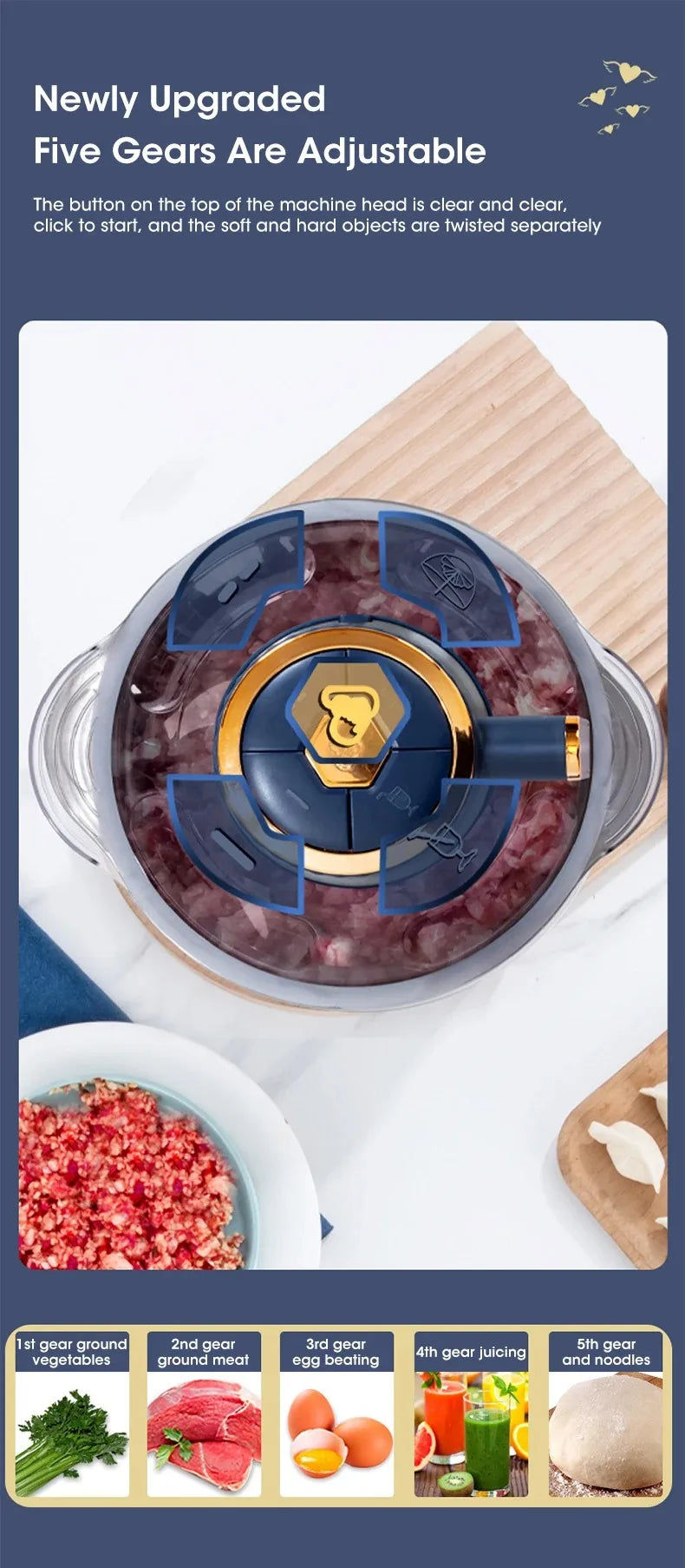 304 Stainless Steel Multifunctional Electric Food Processor 2L 3L 5L Meat Grinder Mincer Vegetable Chopper Slicer 220V EU Plug