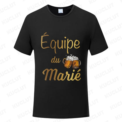 French Evg Team Married Tops Single Farewell Bachelor Party T Shirt Future Groom Man Tshirt Fashion Beer Graphic Wedding Tees