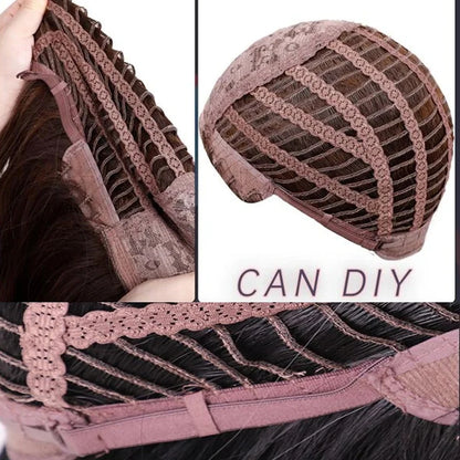 HENRY MARGU Long Brown Wavy Synthetic Wigs Middle Part Natural  Curly Wig for Black Women Cosplay Daily Heat Resistant Fake Hair