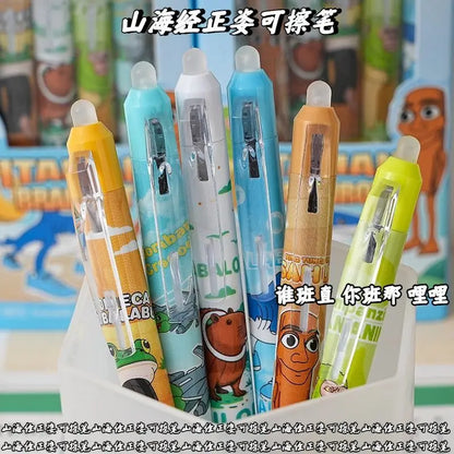 6/12PCS Italian Brainrot Tung Erasable Gel Pen Cute Anime Cartoon Quick Drying Black 0.5mm Ballpoint Pen Stationery Supplies