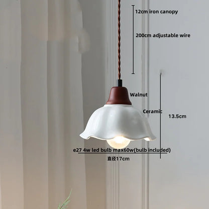 IWHD White Ceramic LED Pendant Lamp Bedroom Study Balcony Wire Adjustable Copper Socket Nordic Modern Home Decor Hanging Lights