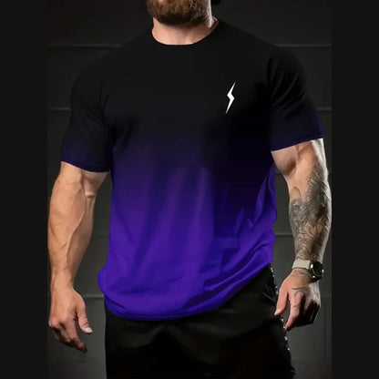 Gradient Men's T-Shirt Lightning Print Short Sleeve T-Shirt For Men Summer Casual Man   Oversized Quick Dry Sports Shirts