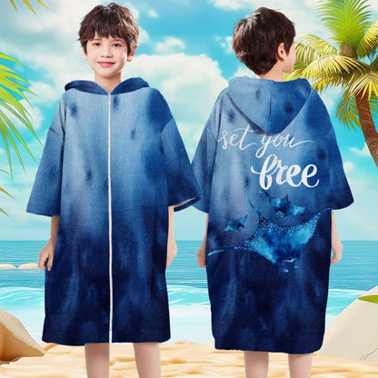 Kids Hooded Bath Beach Poncho Towels Microfiber Swim Cover-ups Surf Poncho Quick Dry Changing Bathrobe Child Swimming Towels