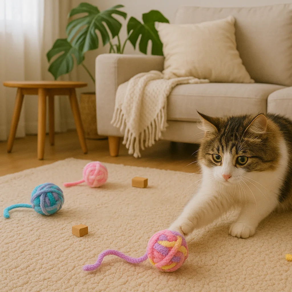 Interactive Cat Toy Balls with Bell And Wool Yarn - 1/3/5/10PCS Set for Indoor Self-Entertainment Chewable Pet Play Balls