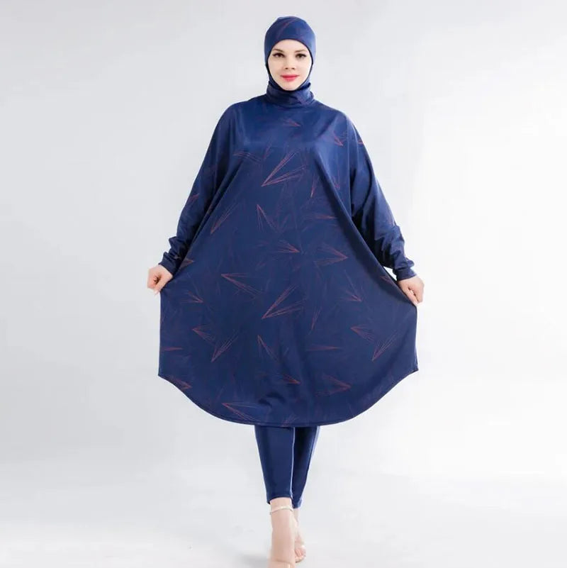 Women Muslim Swimwear Beachwear Screen Printing 3pcs Lslamic Clothes Hijab Long Sleeves Sport Swimsuit Burkinis Bathing Bat Suit