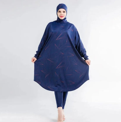 Women Muslim Swimwear Beachwear Screen Printing 3pcs Lslamic Clothes Hijab Long Sleeves Sport Swimsuit Burkinis Bathing Bat Suit