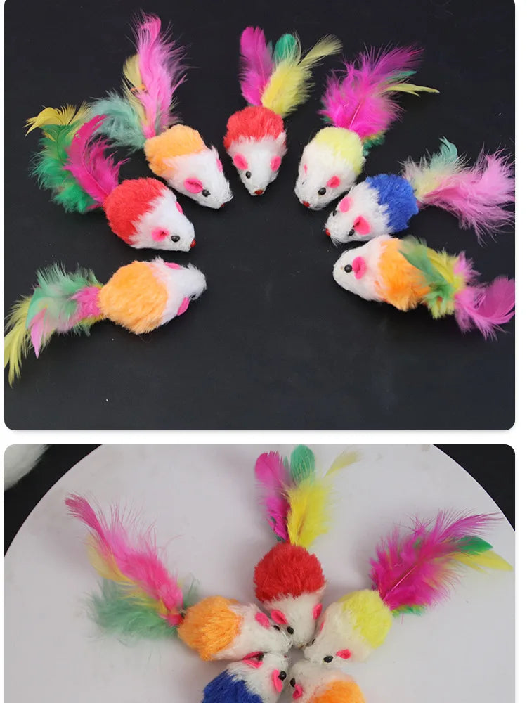 Colored Feathers Fur False Mouse Pet Cat Toys Feather Rainbow Ball Toy Cats Scratching Funny Playing Toys for Cats Pet Supplies