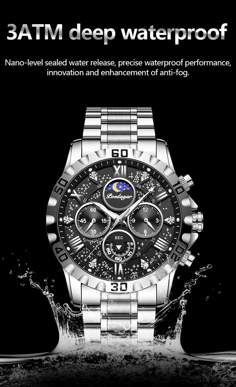 POEDAGAR Luxury Brand Men Watch Chronograph Waterproof Stainless Steel Luminous Male Watch Quartz Fashion Watches For Men Reloj