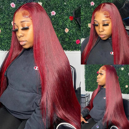 HD Burgundy 99J Straight Lace Frontal Human Hair Wigs 13x4 Transparent Lace Front Wig For Women Brazilian Red Colored Remy Wig