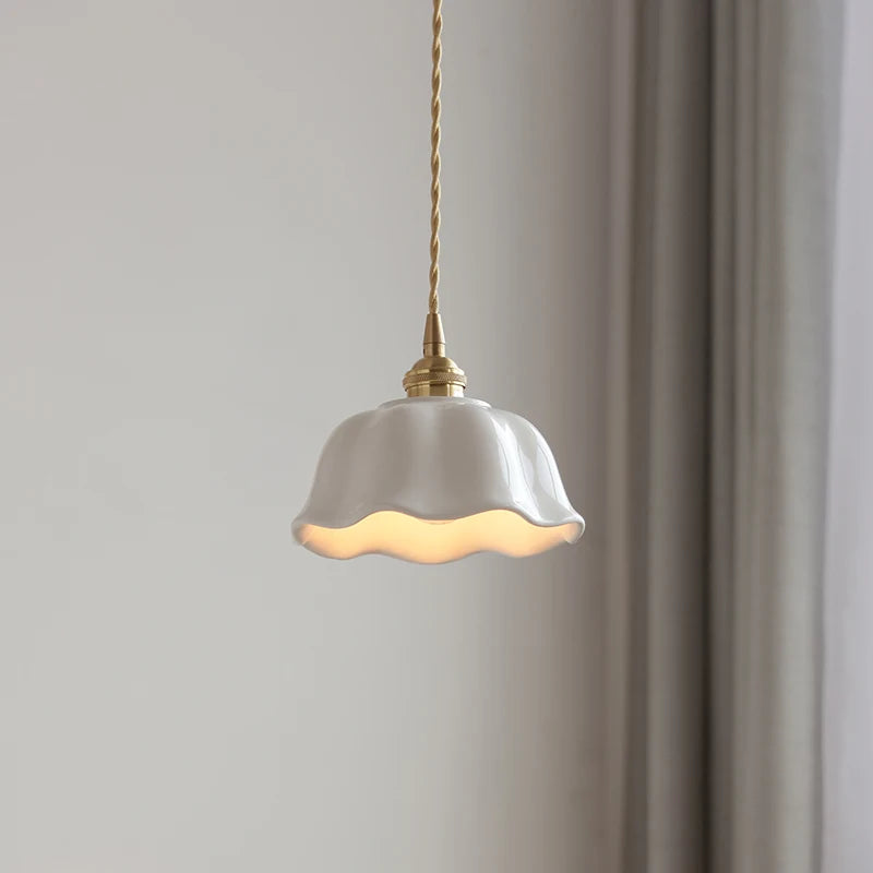 IWHD White Ceramic LED Pendant Lamp Bedroom Study Balcony Wire Adjustable Copper Socket Nordic Modern Home Decor Hanging Lights