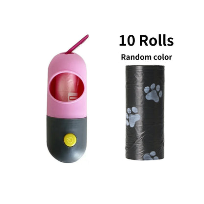 LED Lighted Dog Poop Bags Dispenser Portable with 10 Rolls Waste Bags Degradable for Outdoor Night Dog Walking Cat Cleaning