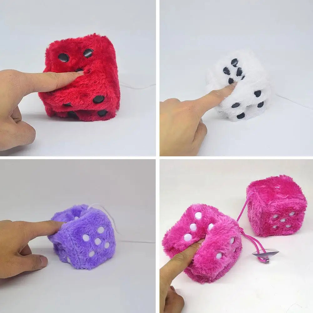 Big Long Hair Hot Stamping Dot Dice Plush Toy Cube Pendant Car Ornament Sieve Anime Car Decoration Accessories Auto Pendant