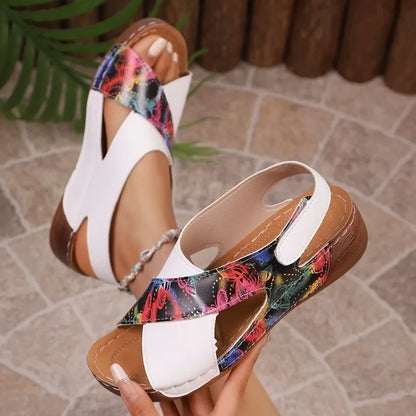 New Women's Contrast Color Wedge Sandals Summer Peep Toe Non Slip Beach Shoes Woman Comfortable Platform Roman Sandalias