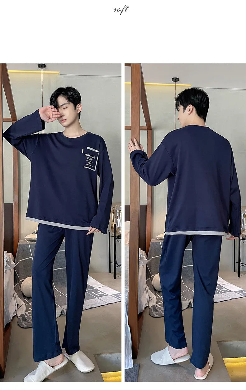 Spring Autumn Plus 4XL Knitted Men's Sleepwear Letter Lattice Pajamas Plaid Pajamas Sets Casual Loungewear Pyjamas Night Fashion