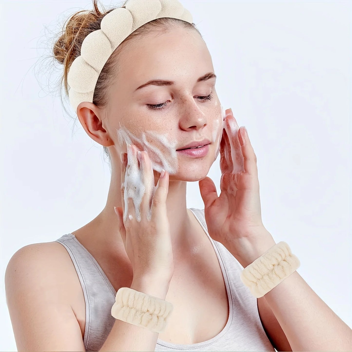 5PCS Spa Headbands and Bracelets, Including Hairpins, Face Wash and Skincare Headbands, Waterproof Makeup Headbands