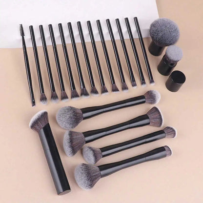22pcs Makeup Brush Set Including 20pcs Professional Aluminum Tube Makeup Brushes, 2pcs Air Cushion Puffs For Daily Use