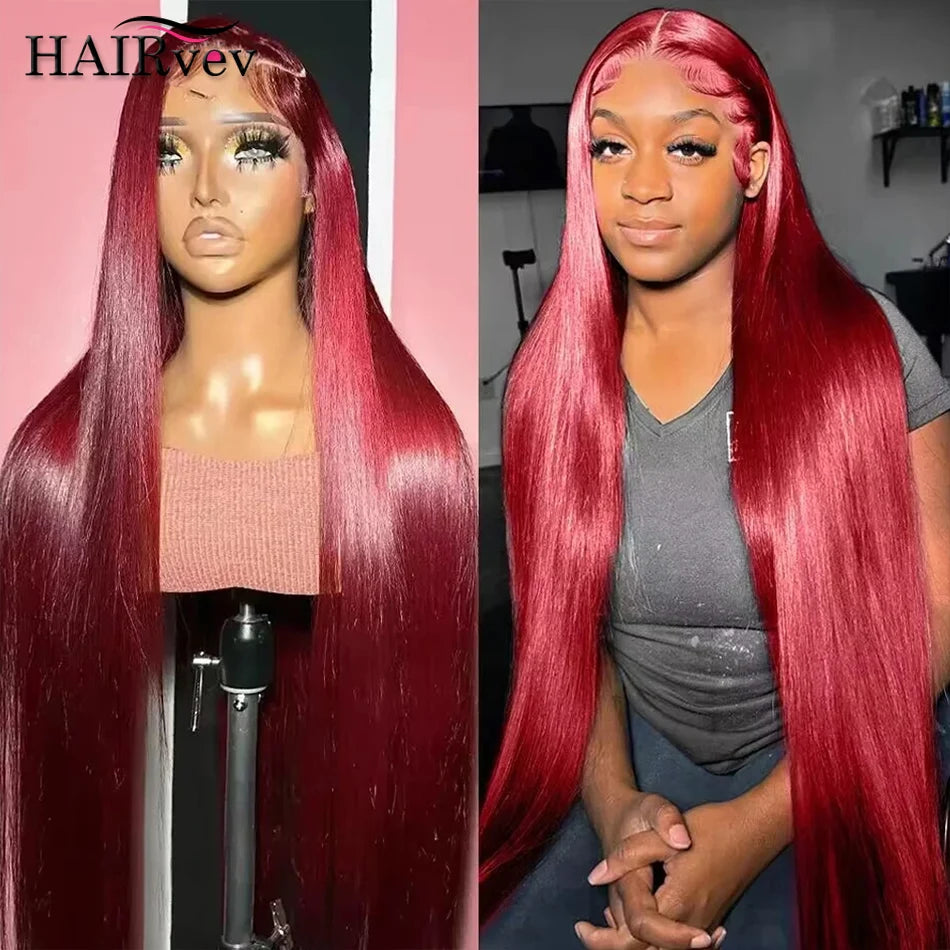 HD Burgundy 99J Straight Lace Frontal Human Hair Wigs 13x4 Transparent Lace Front Wig For Women Brazilian Red Colored Remy Wig