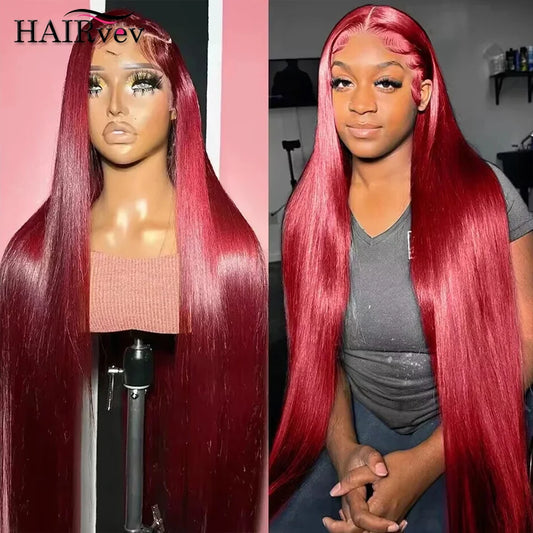 HD Burgundy 99J Straight Lace Frontal Human Hair Wigs 13x4 Transparent Lace Front Wig For Women Brazilian Red Colored Remy Wig