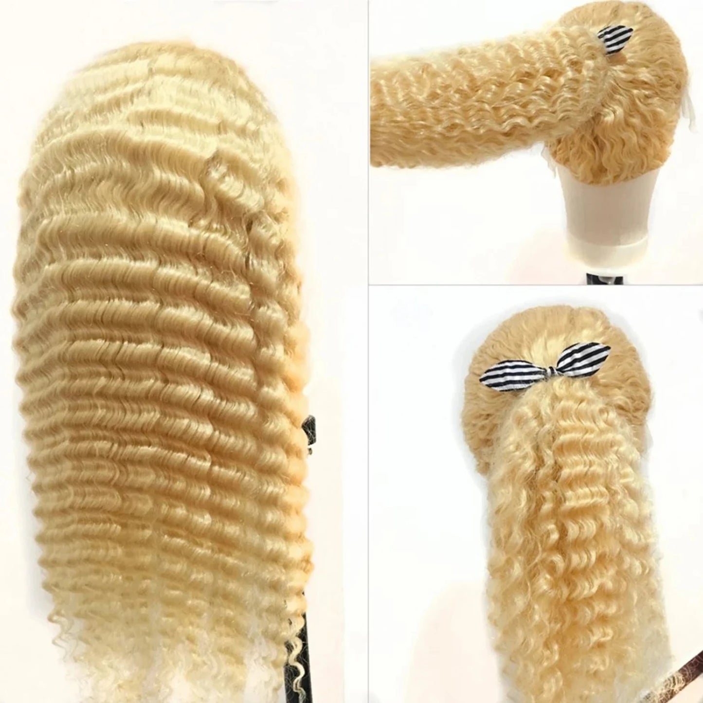 Full Lace Wig for Women #613 Light Blonde Real Remy Human Hair Wig Curly Wave Hair Glueless Bleached Knots Natural Hairline