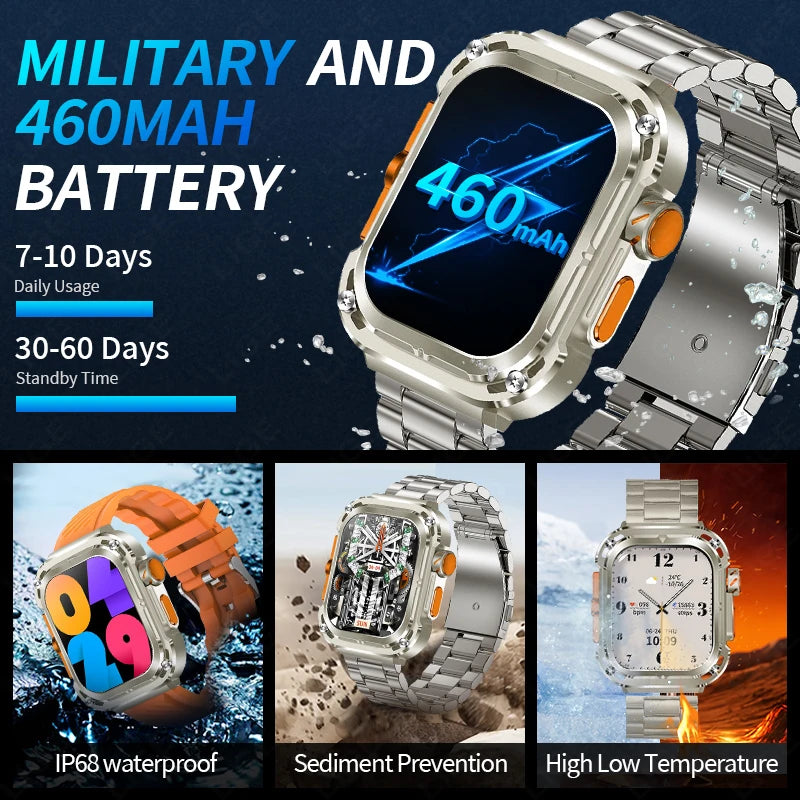 LIGE New 2.1" Ultra HD NFC Bluetooth Call Smart Watch Men Compass GPS Track 460mAH Battery Waterproof Watches For Android IOS