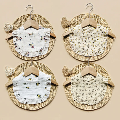 New Spring and Summer Baby Small Floral Bib, Girls' Gauze Ruffle Bib, Cute Baby Drool Towel