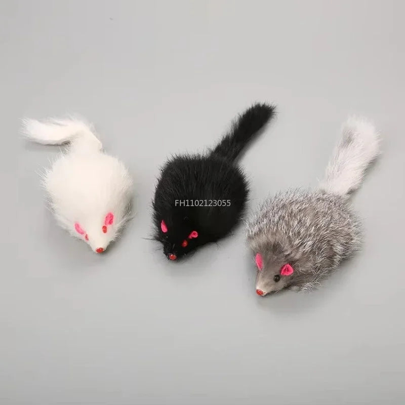 1/5PC Cat Mice Toys False Mouse Cat Toy Long Tail Mice Soft Real Rabbit Fur Toy For Cats Plush Rat Playing Chew Toy Pet Supplies