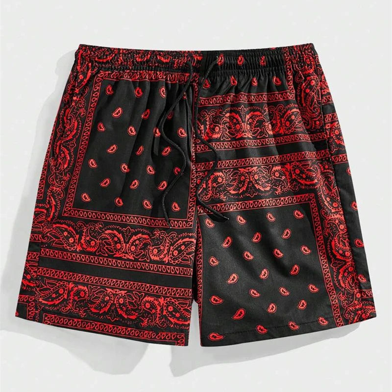 Classic Perris Pattern Beach Short For Men Retro Print Drawstring Board Shorts Sea Vacation Casual Fashion Hawaii Swim Trunks