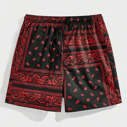 Classic Perris Pattern Beach Short For Men Retro Print Drawstring Board Shorts Sea Vacation Casual Fashion Hawaii Swim Trunks