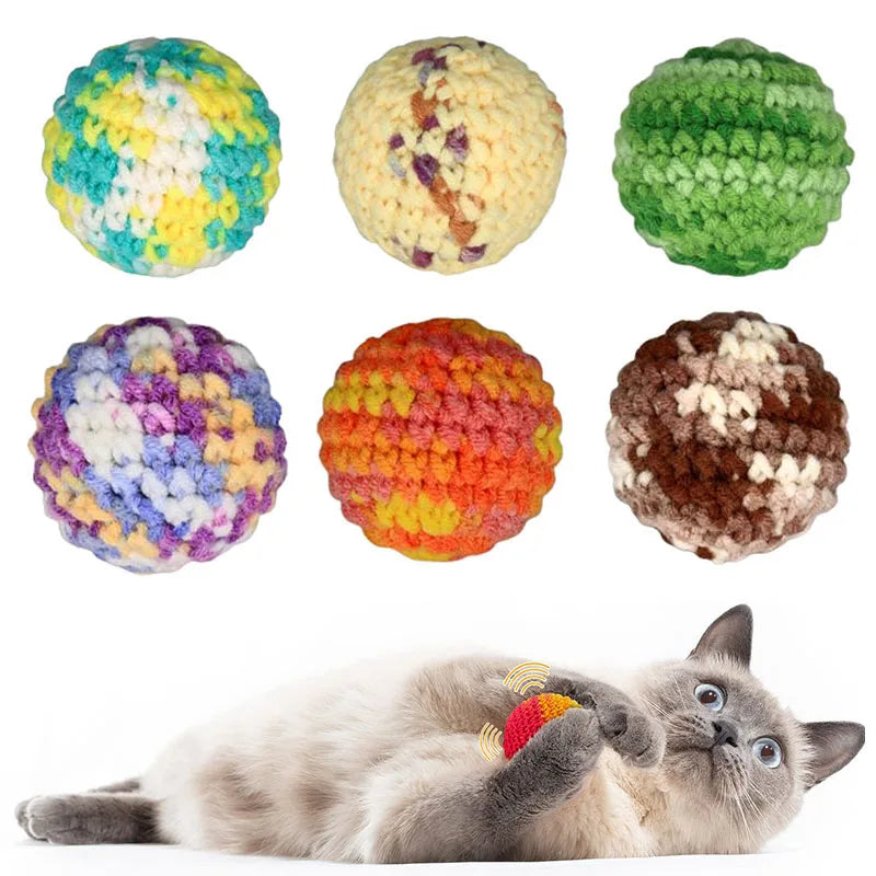 Cat Toys Balls Yarn Cat Ball with Bell Inside Kitten Toys for Indoor Cats Kitty Interactive Cat Nip Chew Toys Pet Supplies