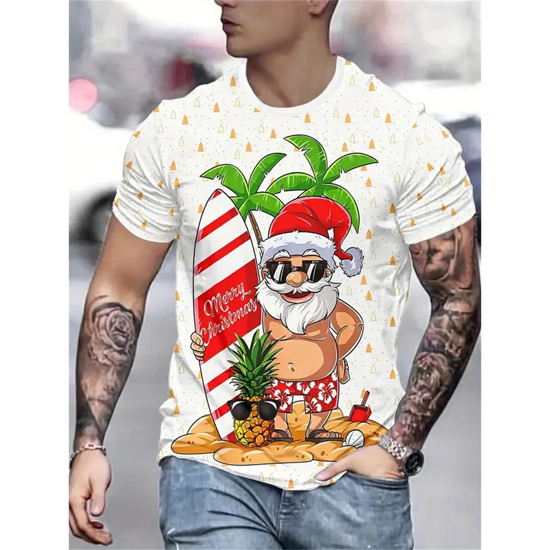 Christmas Tree Pattern T-Shirt For Men Funny Santa Claus 3D Printed Tees Summer Casual Short Sleeve O-Neck Tops Unisex T-Shirts